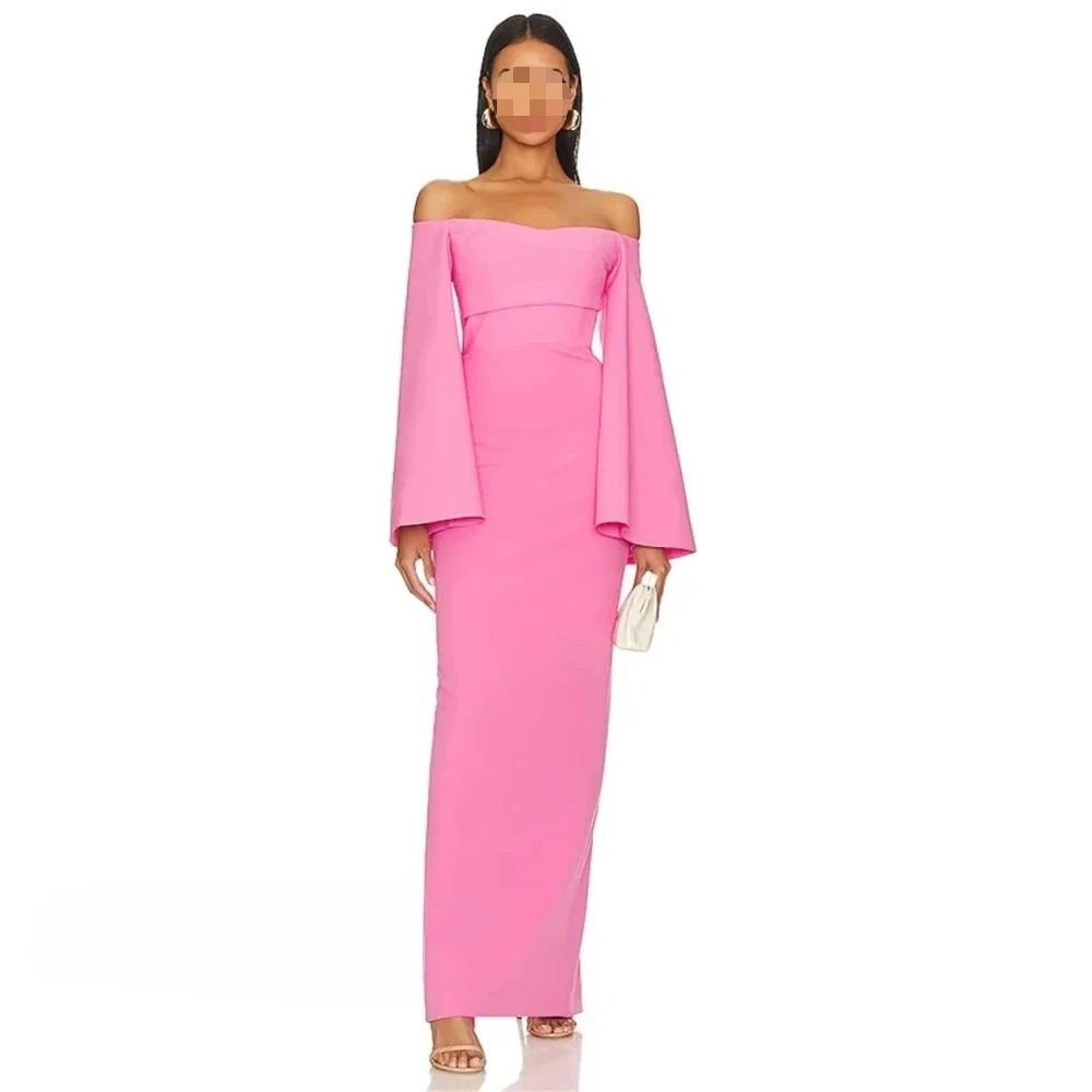 

Простое розовое платье для выпускного вечера с вырезом лодочкой и длинными рукавами, трикотажные вечерние платья до щиколотки, прямые вечерние платья 2026