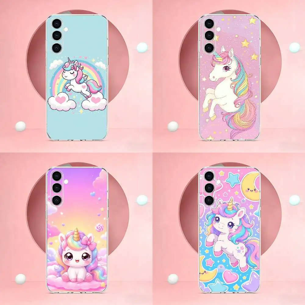 Pink Unicorn Rainbow Cute Phone Case Transparent Soft case Silicone For Samsung A73,A72,A71,A70,A53,A52,A51