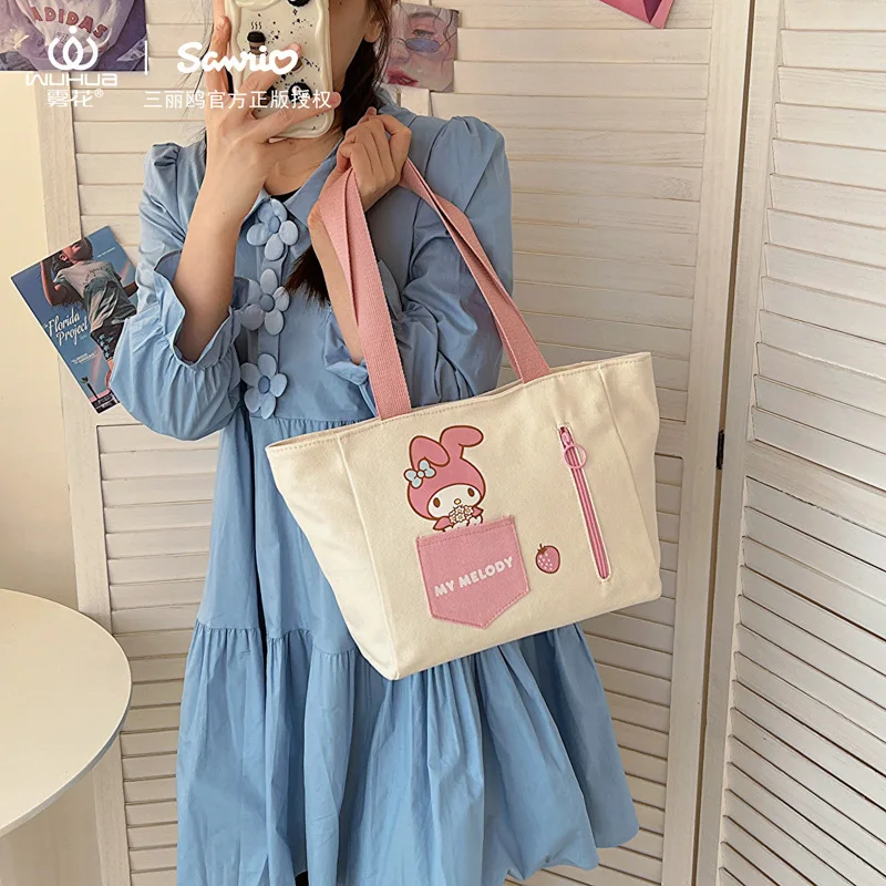 Torba Sanrio Kawaii Cinnamoroll torebka Tote pluszowe torby kurierskie na ramię Kuromi Hello Kitty wypchany plecak do makijażu prezent