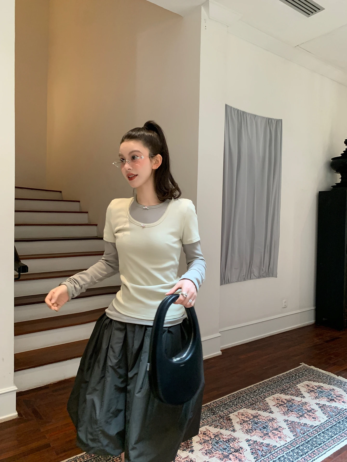 

Le Rouge ort Sve Pleated Deep round Ne Good Fit Ribbed Women's T-irt Commute Sle Universal Fit Straight Cut Cotton...