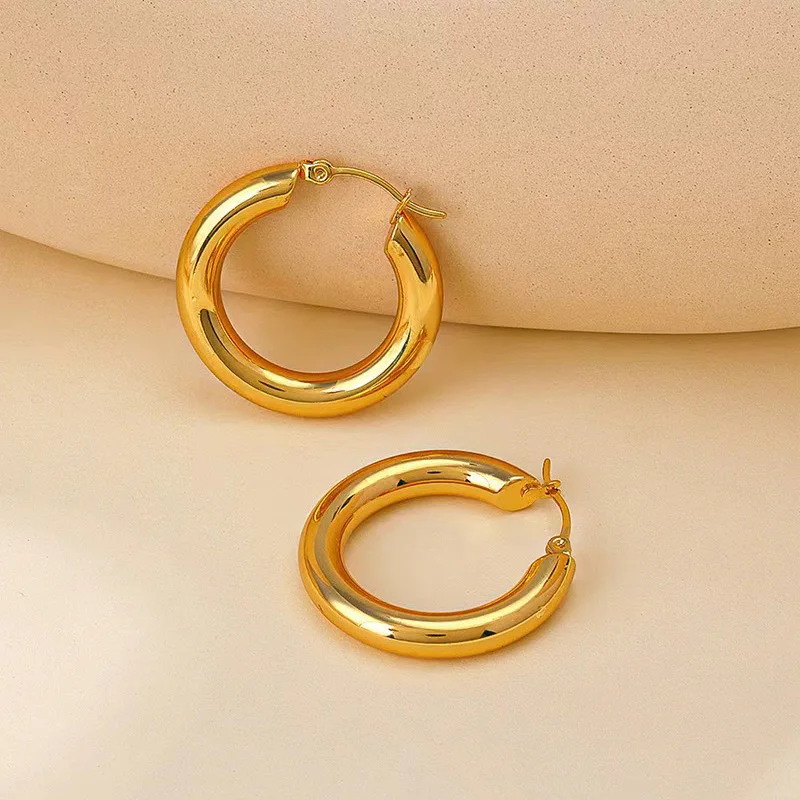 2PC Exaggerated 5mm thick circular solid thickened stainless steel smooth earrings