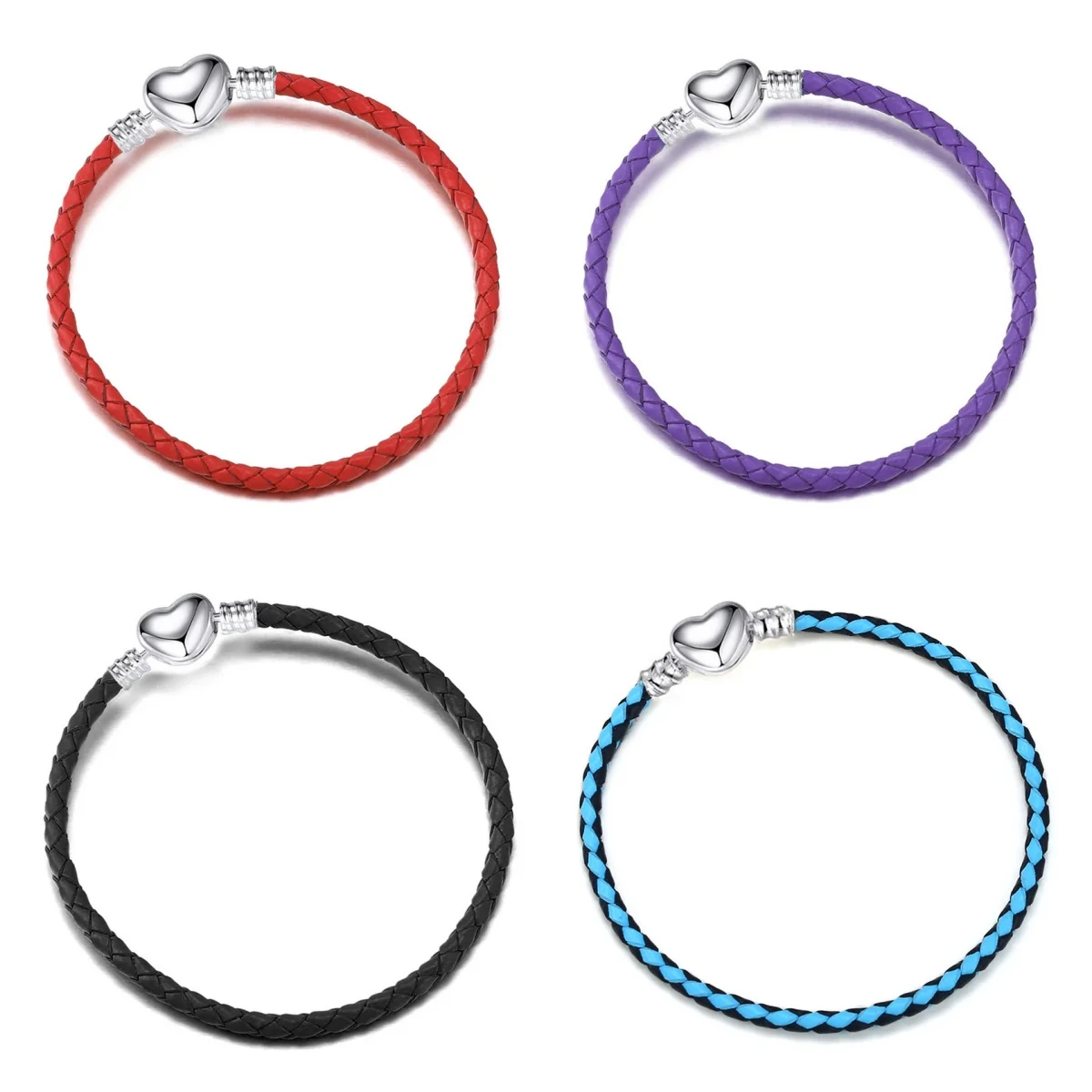 Pulseira de casal amor cor prata, laço único, meninos e meninas, corda de couro, corrente básica para pandora, pulseiras de natal, presentes