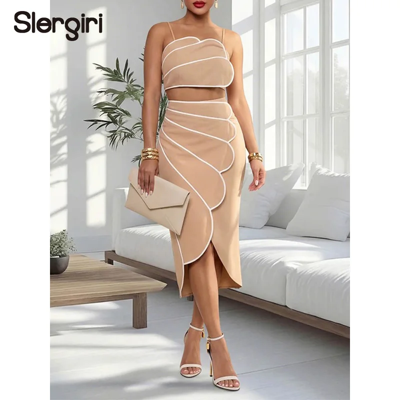 

Slergiri Two Piece Sets Women Fashion New 2026 Summer Sexy Backless Cropped Cami Top + Bodycon Long Skirt Office Party Outfit