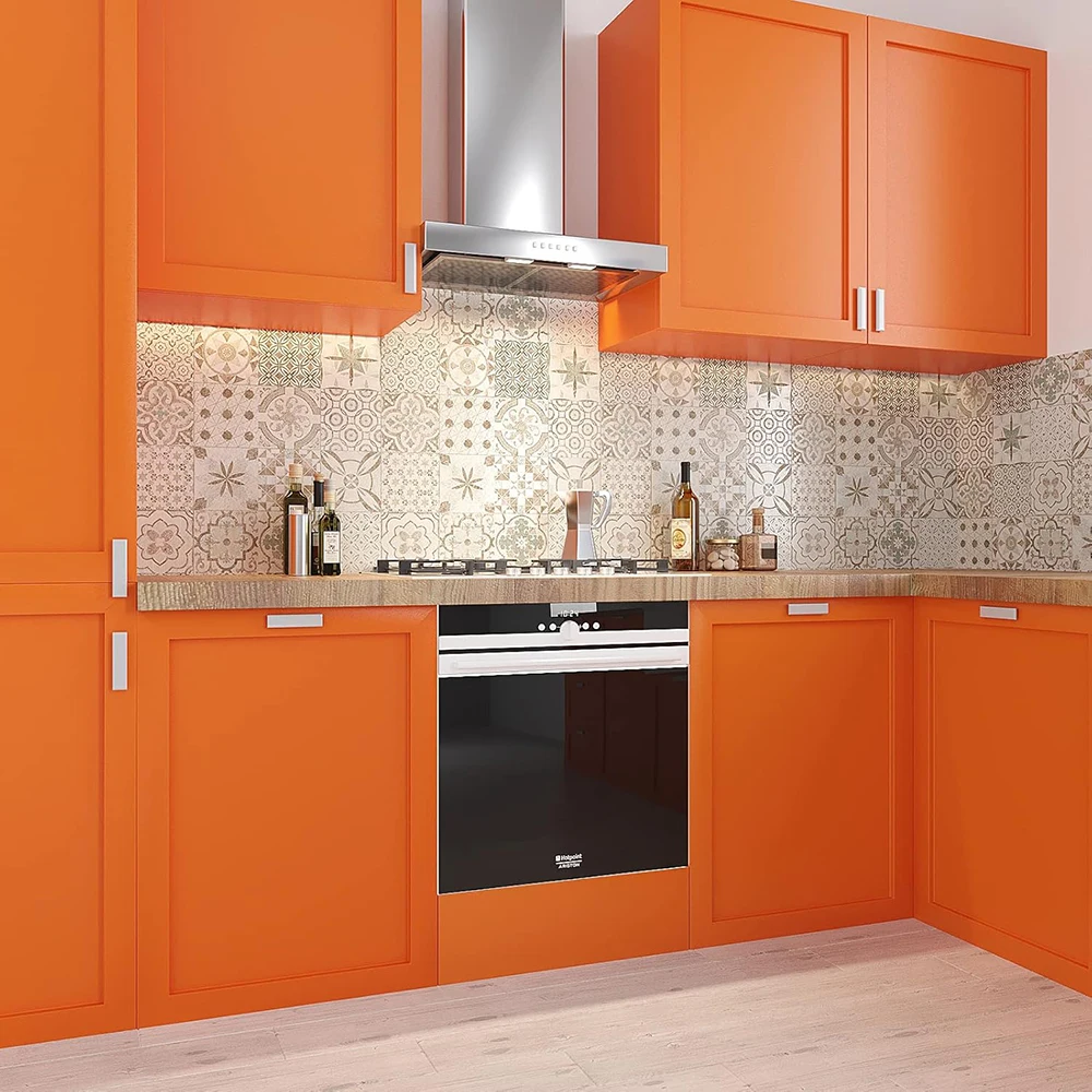 Orange Self Adhesive Wallpaper Waterproof Wall Stickers for Counters Shelf Liner Cabinets Furniture Renovation Home Office Decor