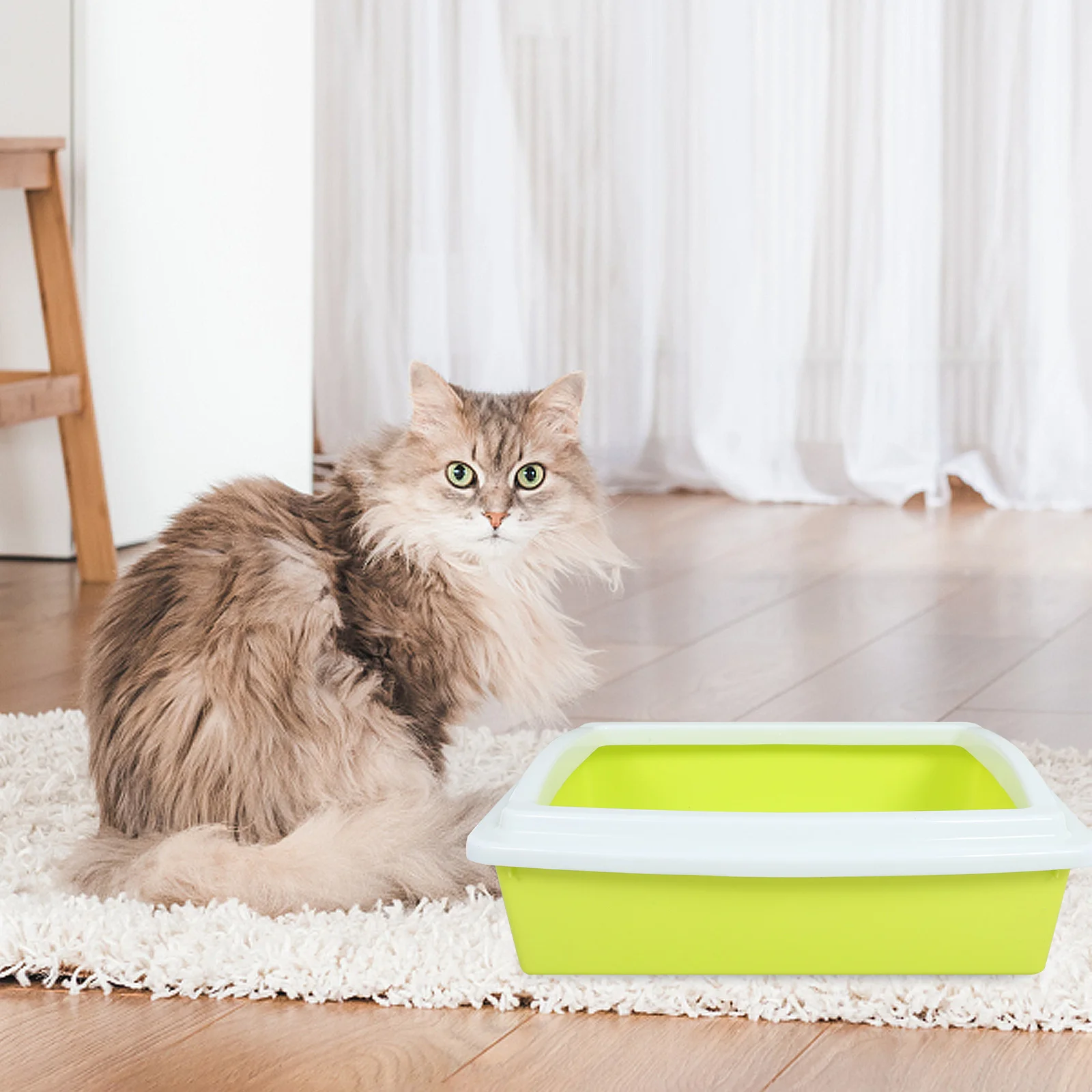 

Semi-Closed Cat Litter Box with High Sides Splash Proof Design Easy Clean Non-Stick Large Open Top Tray for Kittens and Adult