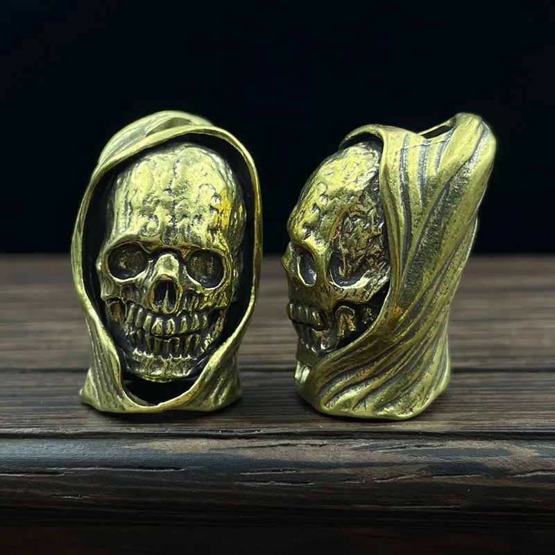 Brass Hooded Death God Skull Head Knife Bead DIY Paracord Accessories Hangings Jewelry Punk Vintage Outdoor EDC Lanyard Pendants