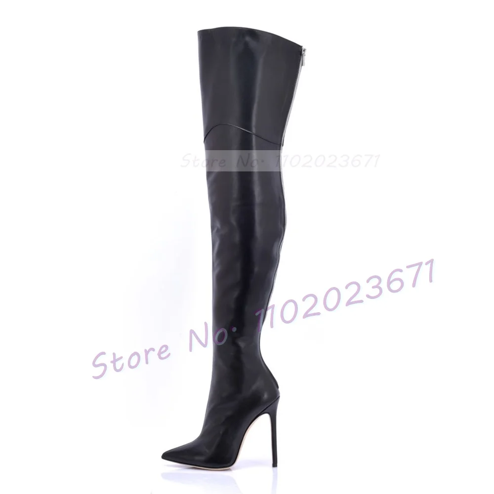 Pointy Thigh High Boots With Full Back Zipper Women Leather Splicing Slim Long Boots Ladies Sexy Casual High Heels Winter Shoes