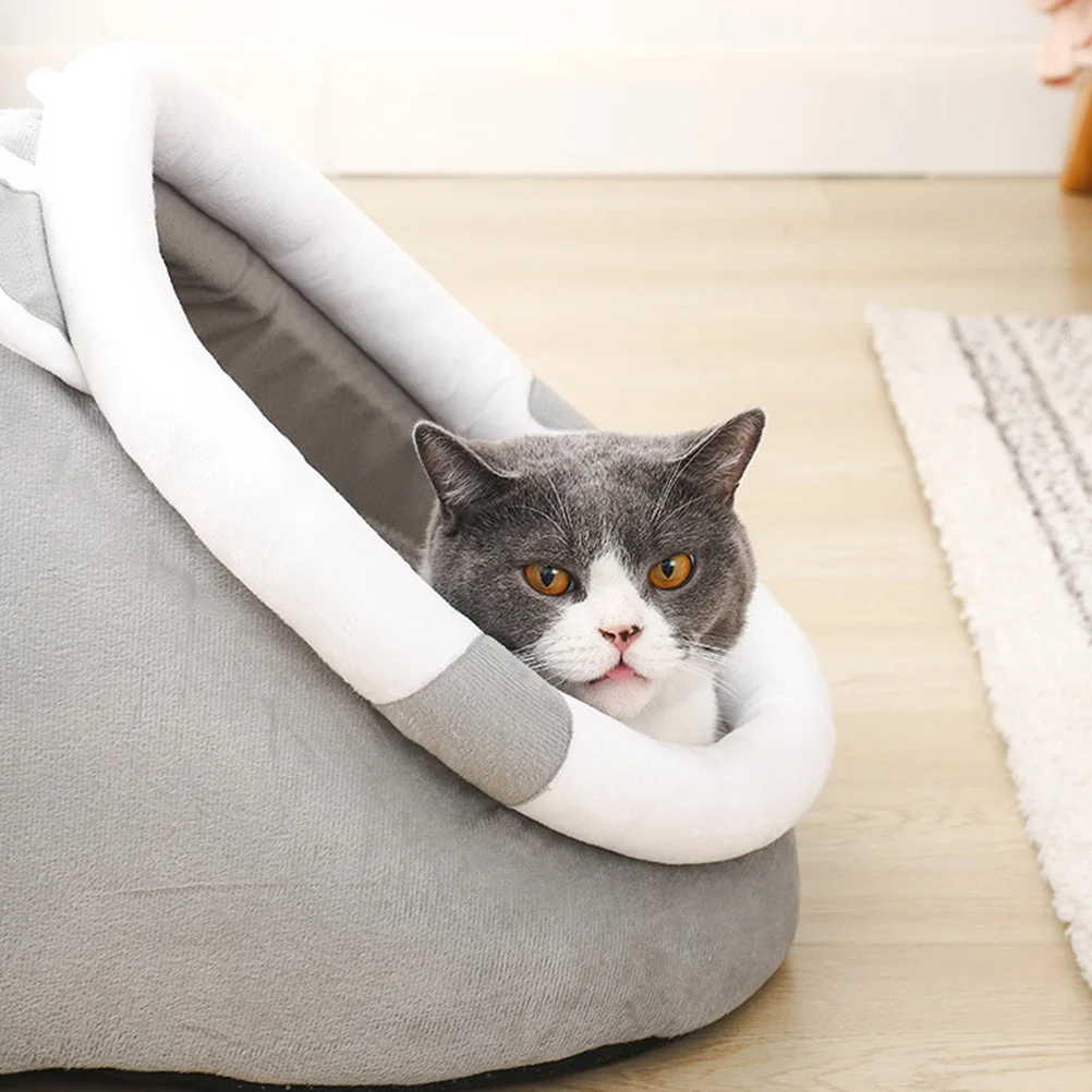 

1pc Warm Cat Nest High-Grade Material Durable Indoor Sleeping Bed For Small Dogs Cats Hedgehogs Winter Pet Bed Semi-Enclosed Cat
