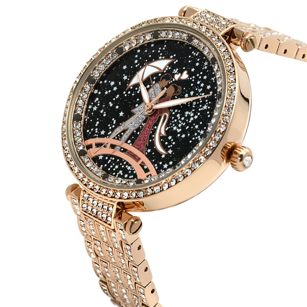 Orologio da donna al quarzo con diamanti di lusso Orologio da donna con cinturino in oro rosa in acciaio inossidabile di alta qualità Orologio luminoso impermeabile
