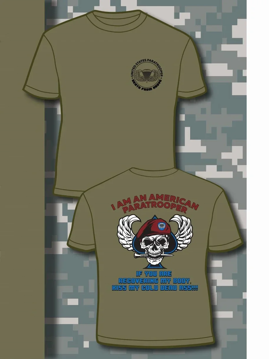 US Army Paratrooper 82nd Airborne 101st Skull and Jump Wings T Shirt. Short Sleeve 100% Cotton Casual T-shirt Loose Mens Top New