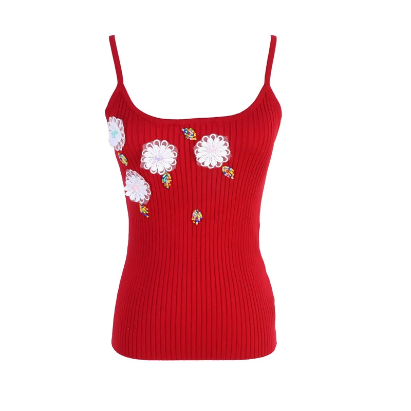 

Summer New Knitting Camis Women Appliques Sexy Tops Camis