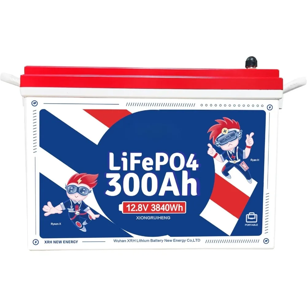 XRH 12V 300Ah Small-Volume LiFePO4 Lithium Battery, Built-in 200A BMS, Max 2560W Power, 4000-15000 Deep Cycles & 10-Year Lifetim