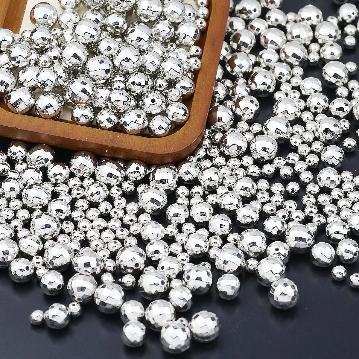 Faceted Silvery Spherical Laser Bead Round Spacer Loose Beads 6/8/10/12/16mm For Jewelry DIY Earrings Bracelets Accessories