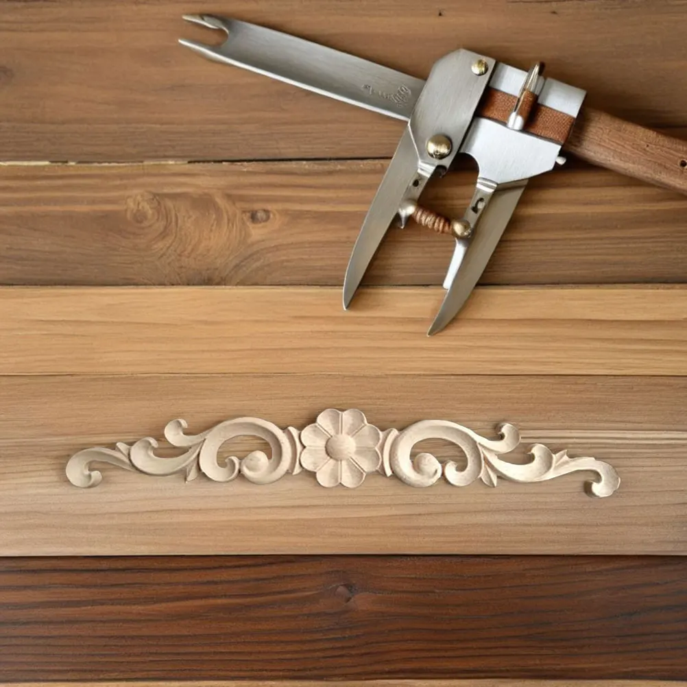 

4pcs Wooden Carved Appliques Solid Wood Floral Onlays For Furniture Cabinet Door Decoration 10.6X1.5X0.3Inch Unpainted Embossed