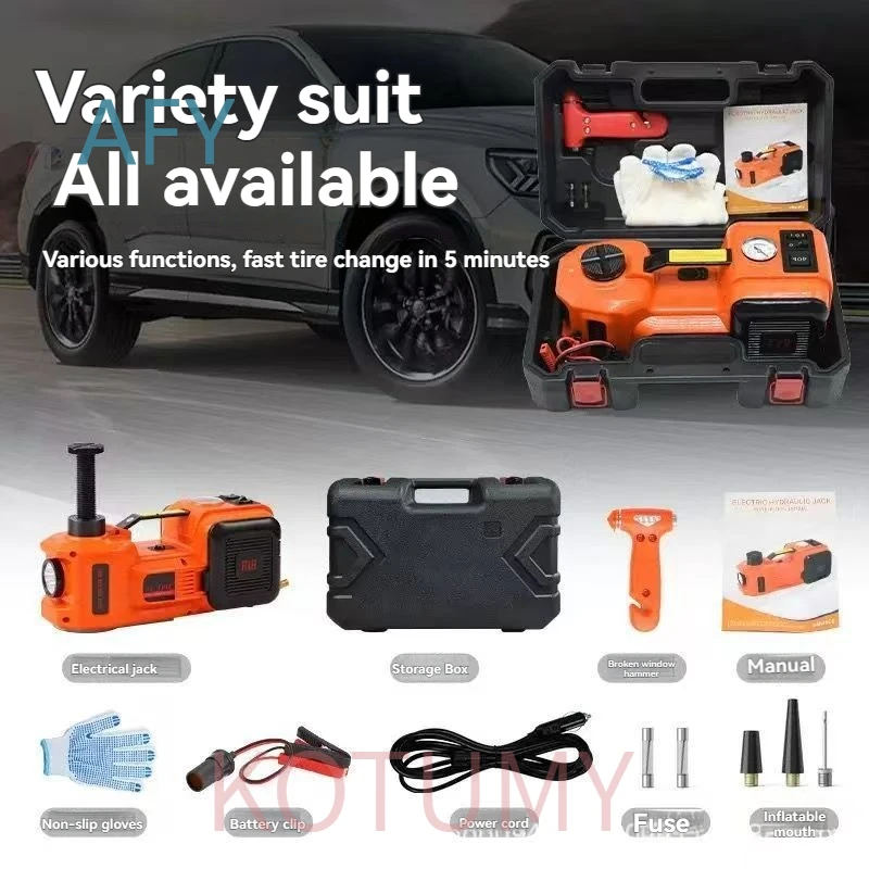 Electric Hydraulic Jack 12V for Car Off-Road Tire Inflator Pump Three-in-One Tire Changing Tool for SUV Truck RV ATV UTV