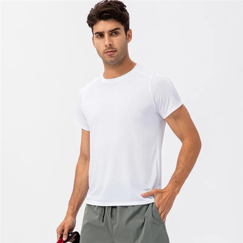 Solid Color Men Sport Short Sleeve Loose Round Neck Yoga T-shirt  Fitness Vest Comprehensivetraining Jog Quick-drying Breathable