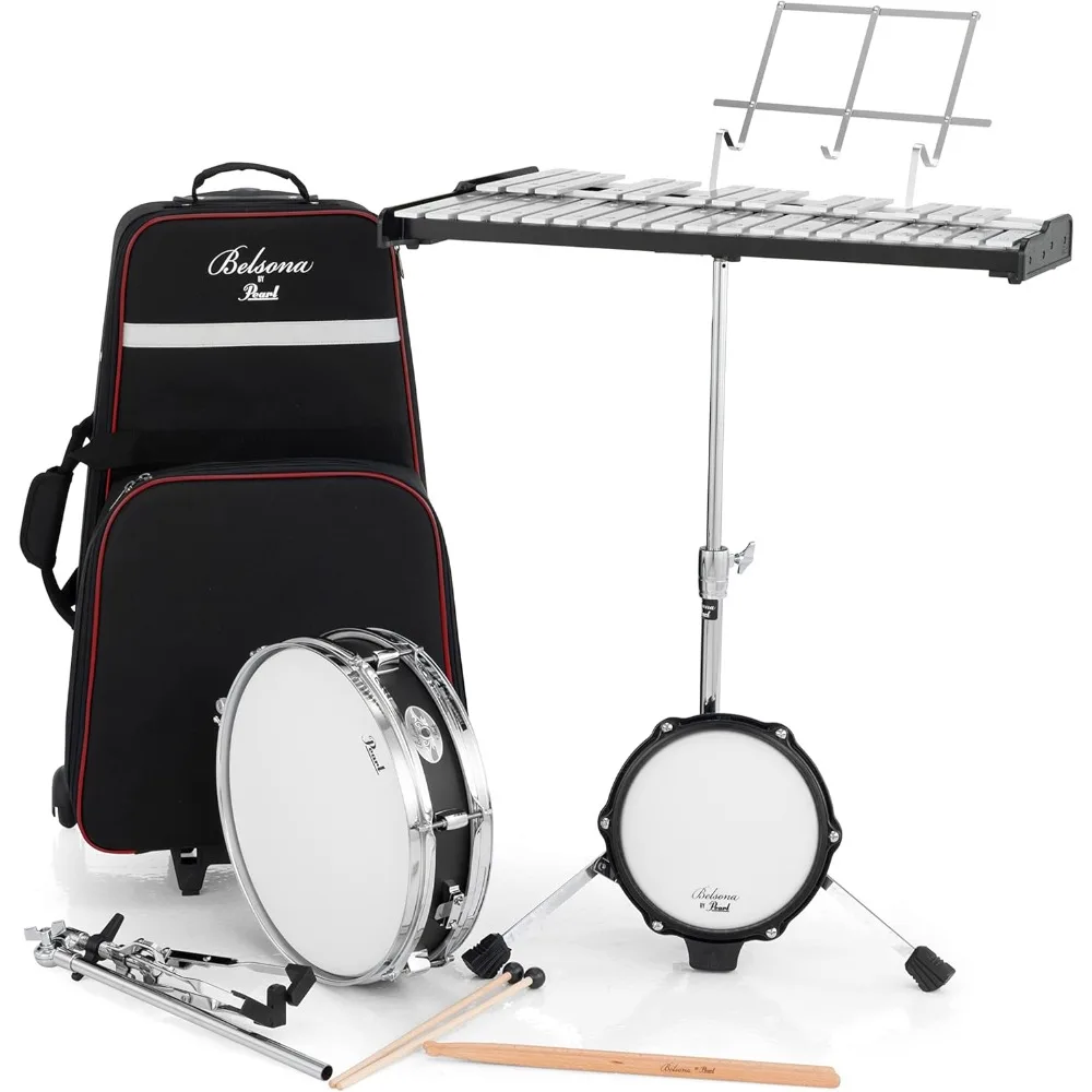 

Glockenspiel Bell Student Educational Percussion Kit with Snare Drum Tunable Practice Pad Rolling Carrying Case Sticks