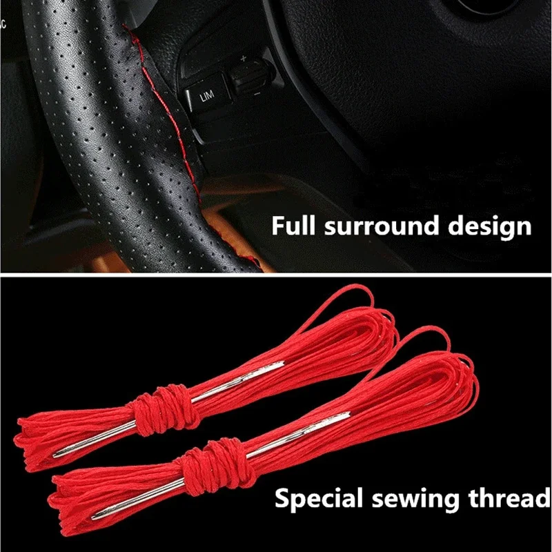 GNUPME Hand-Stitched Steering Wheel Cover 36-40cm DIY Leather Braid on the With Needles Thread Car-Styling Steering Covers