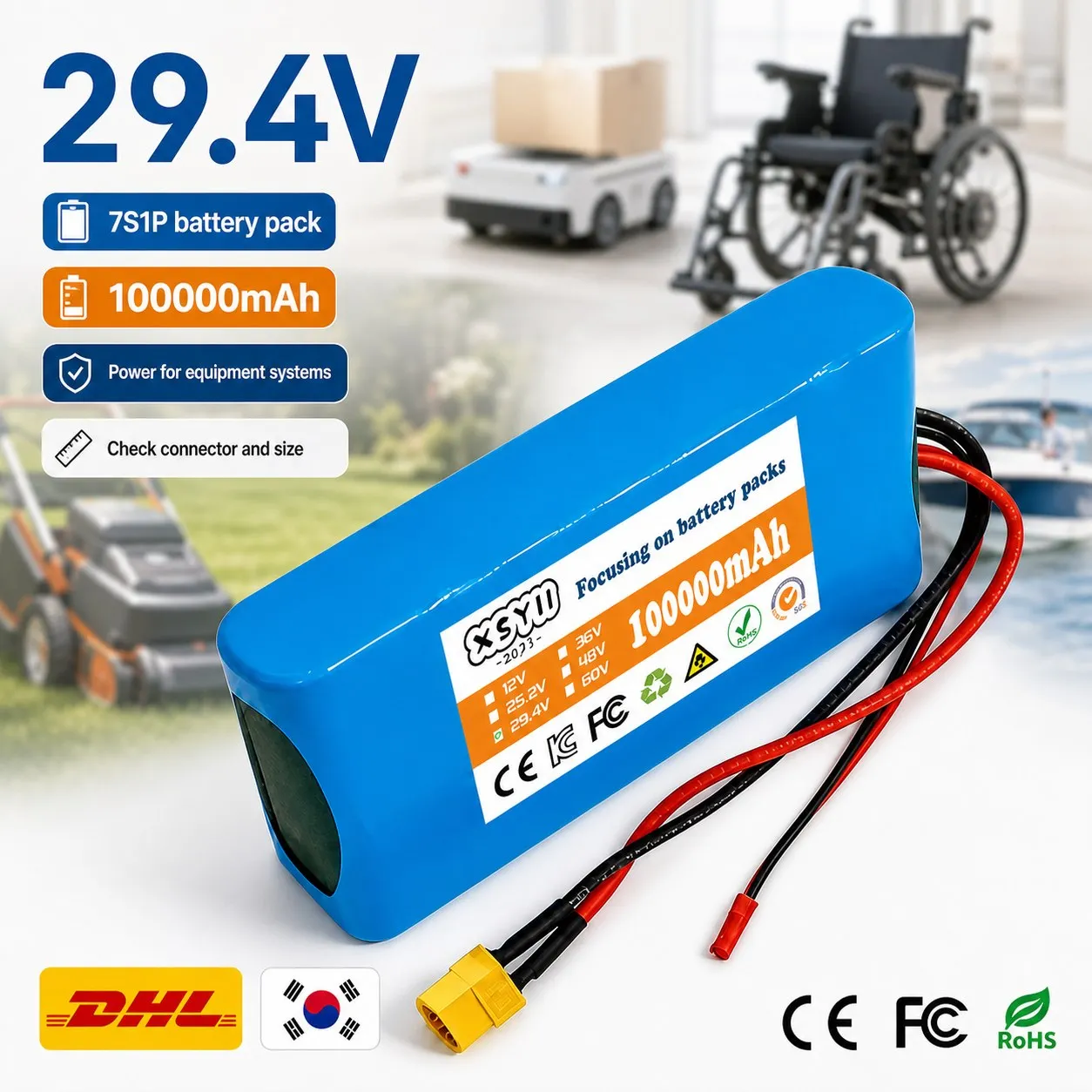Marine Garden Equipment Energy Pack 7S1P 29.4V Li-Ion Battery 24V Class Blue Shell With XT60 Lead No Charger Use