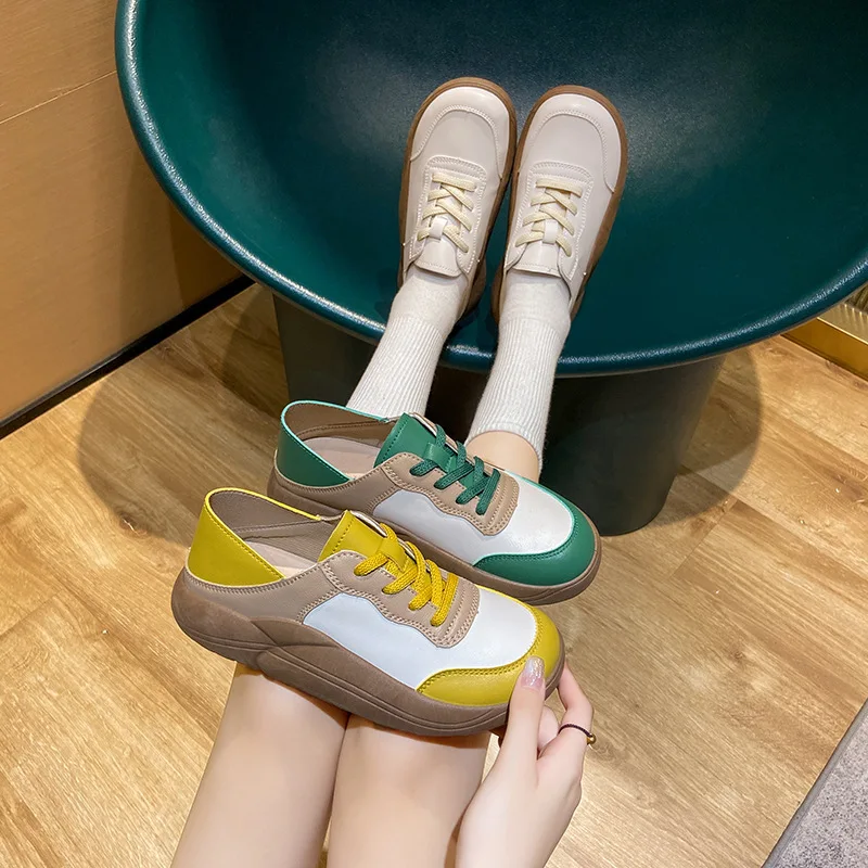 Women Round Head Sneakers Spring New Breathable Shoes Korean Style Casual Comfortable Non-slip Lace Up Loafers Sapato Femininos