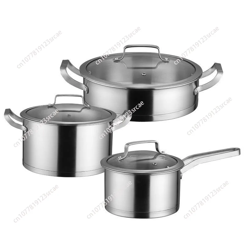 Stainless steel 3-piece pot thickened bottom soup pot milk pot frying pan gift cookware set