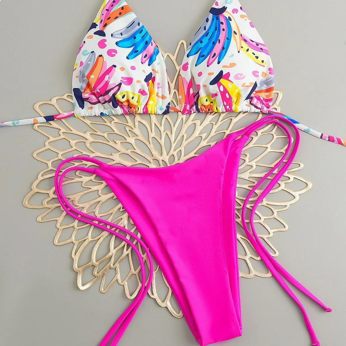 

European American Bikini Set Fruit Print Sexy Women Swimwear Beach Vacation
