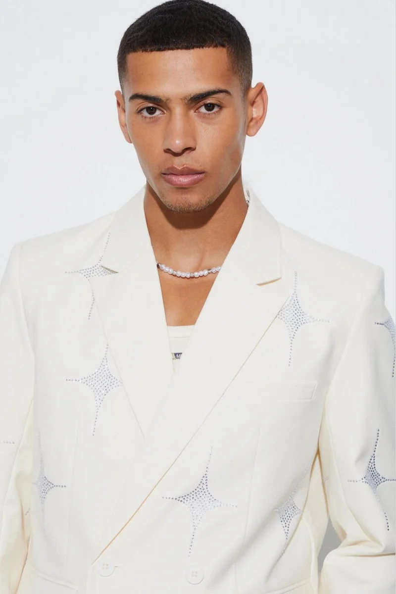 高級メンズスーツ 2 ピースブレザーパンツダブルブレストピークドラペルアップリケ結婚式タキシードカスタマイズされた trajes パラやつ