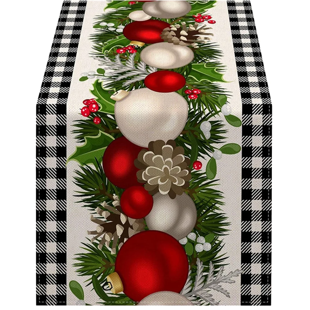 

Linen Christmas Table Runner Large Winter Holiday Tablecloth with Festive Design for Dining Room Kitchen Decorative Table Runner