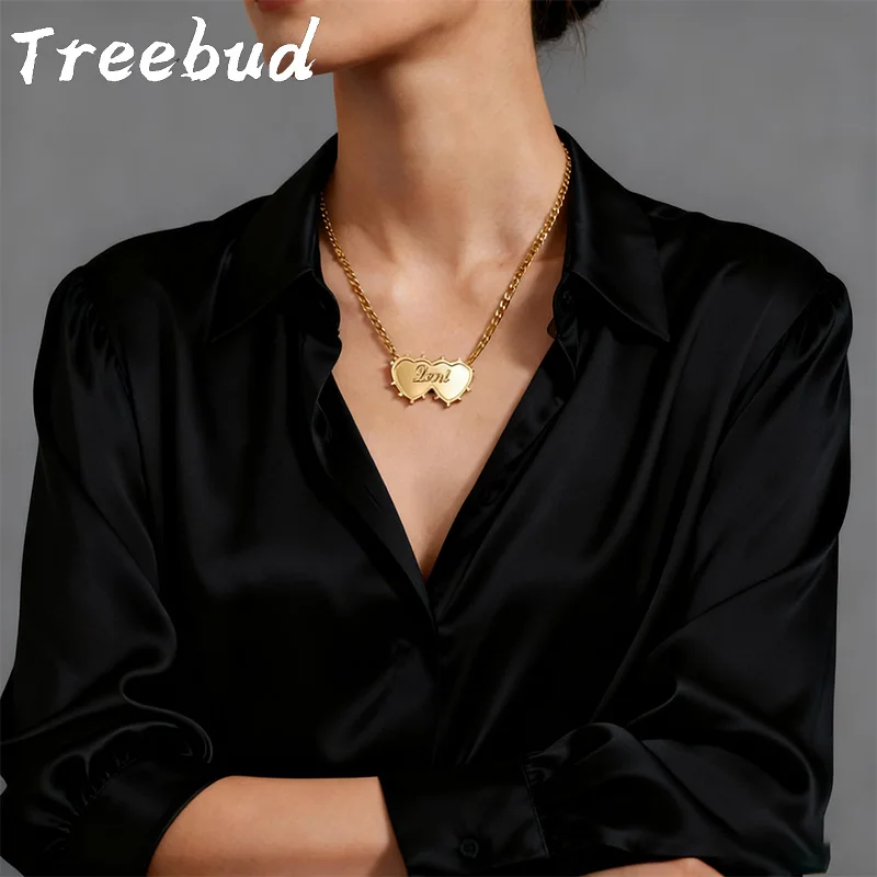 

Treebud индивидуальное двухслойное сварочное ожерелье с именем, женское персонализированное двухстороннее сварочное ожерелье с любовным письмом, ювелирное изделие, подарок