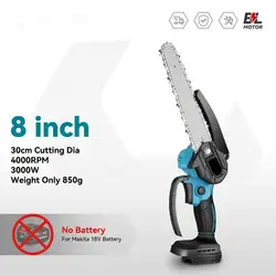 8 Inch Mini Cordless Brushless Chain Saw No Battery Handheld Pruning Saw Woodworking Cutting Tools For Makita 18V Battery