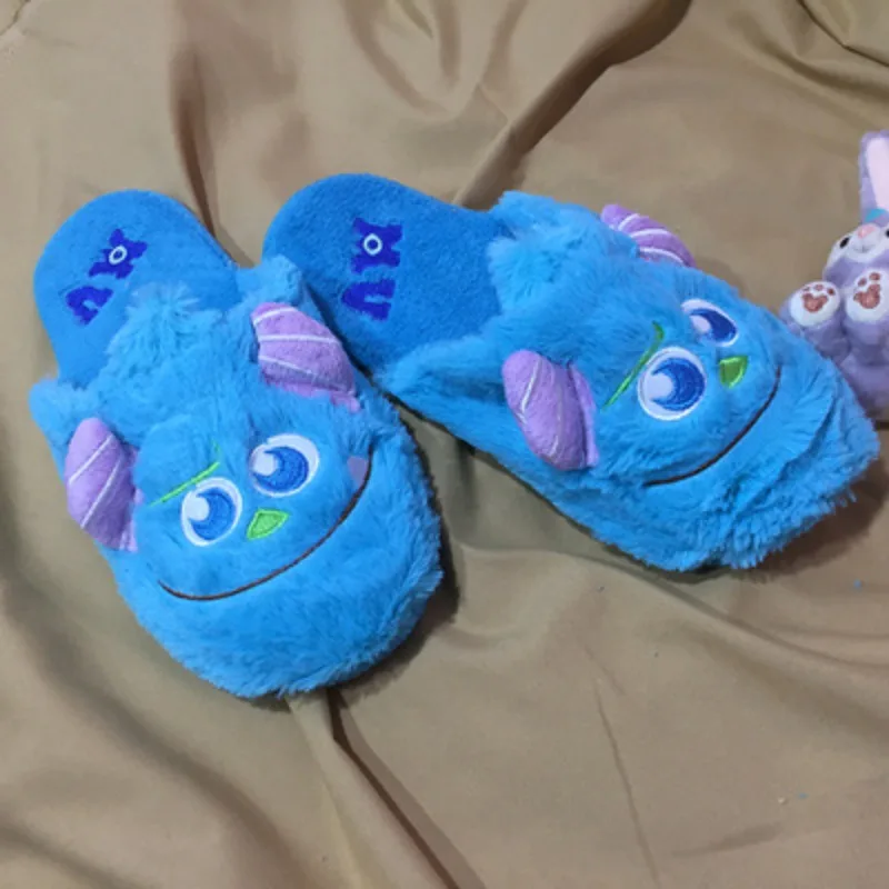 Disney Monsters University Sulley Sullivan Mike Wazowski Plush Slippers for Home Cartoon Winter Shoes Child Adult Toys Gifts