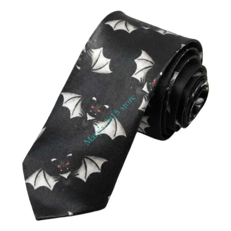 Halloween Bat Print Necktie Narrow Pointed Tip Polyester Dress Tie for Office Outfit Meeting Wedding and Theme Party Wear