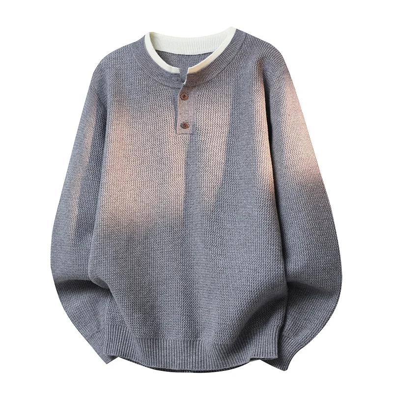 

Высококачественный мужской вязаный свитер с воротником «Генри», повседневный, осенне-зимний, для ношения под одеждой, из полиэфирного волокна, мягкий, комфортный, утолщенный