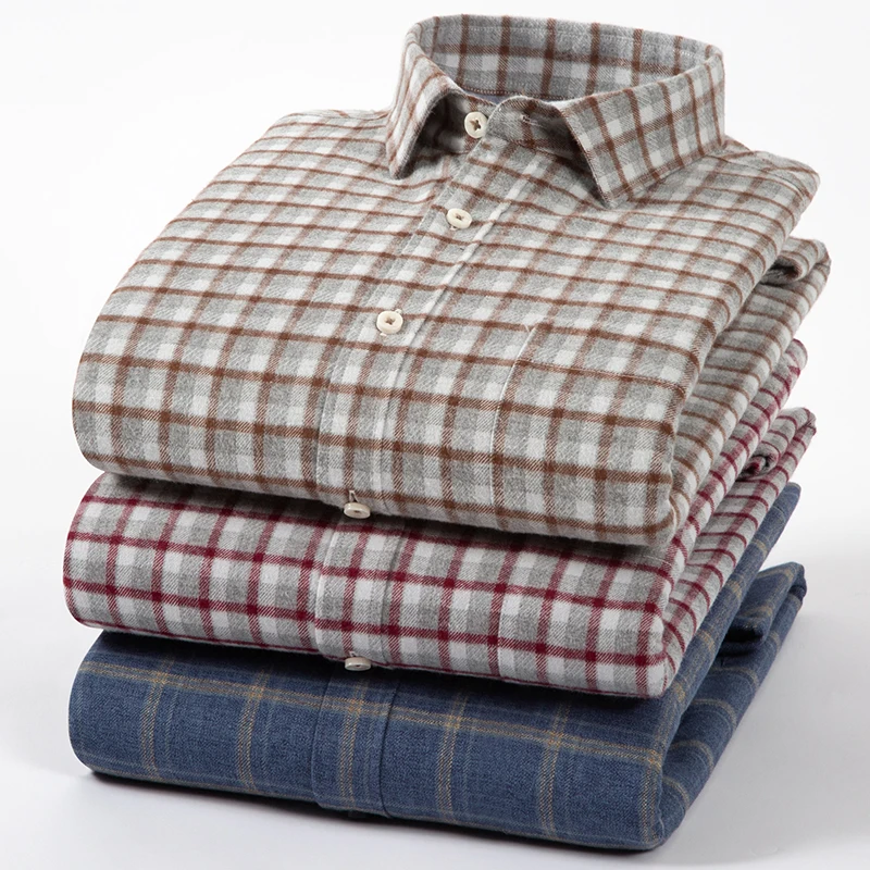 Autumn And Winter 100%cotton long-sleeve shirts for men Thick plaid Casual Warm shirt comfortable striped Business Full clothes