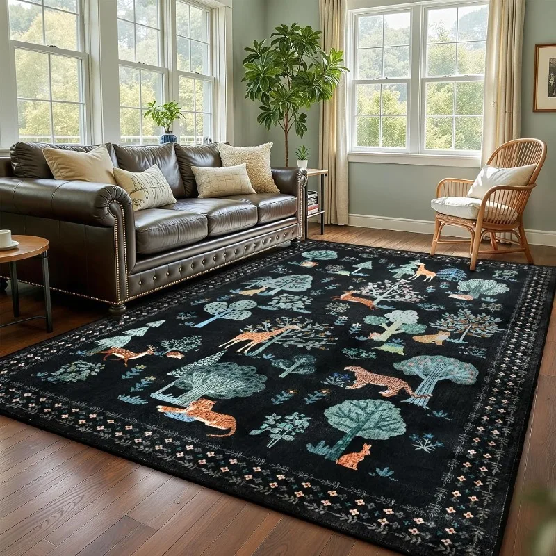Vintage Jungle Peacock Print Living Room Carpet Fashion Sofa Coffee Table Non-slip Floor Mat Home Machine Washable Bedroom Rug