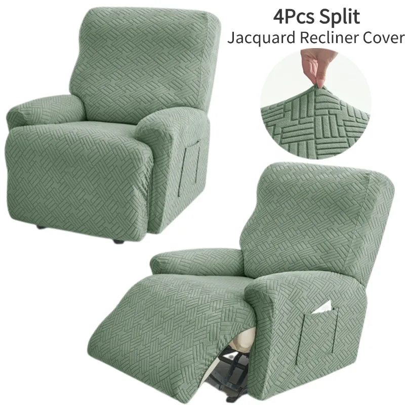 

1 Seater Jacquard Recliner Sofa Cover Stretch Armchair Slipcover for Living Room Couch Protector with Storage Pocket Split Style
