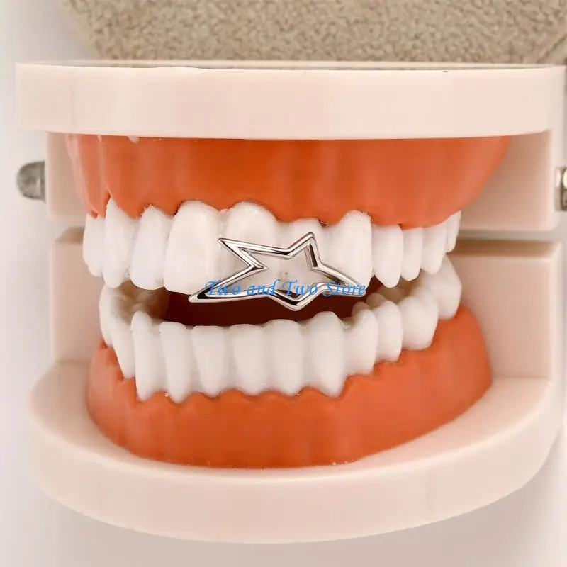 

HX6F Hollow Star Grillzs Teeth Jewelry Smooth Copper Crafted Hip Hop Styles