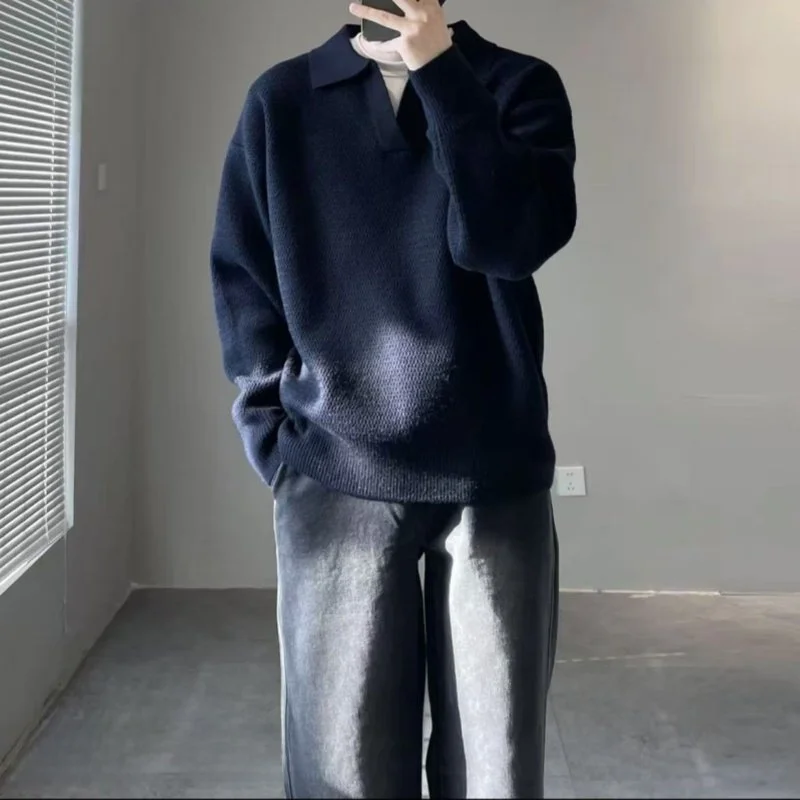 

Мужской вязаный свитер с кубинским V-образным вырезом, осенне-зимний, простой повседневный, в корейском стиле, с длинным рукавом, теплый, молодежный, модный.