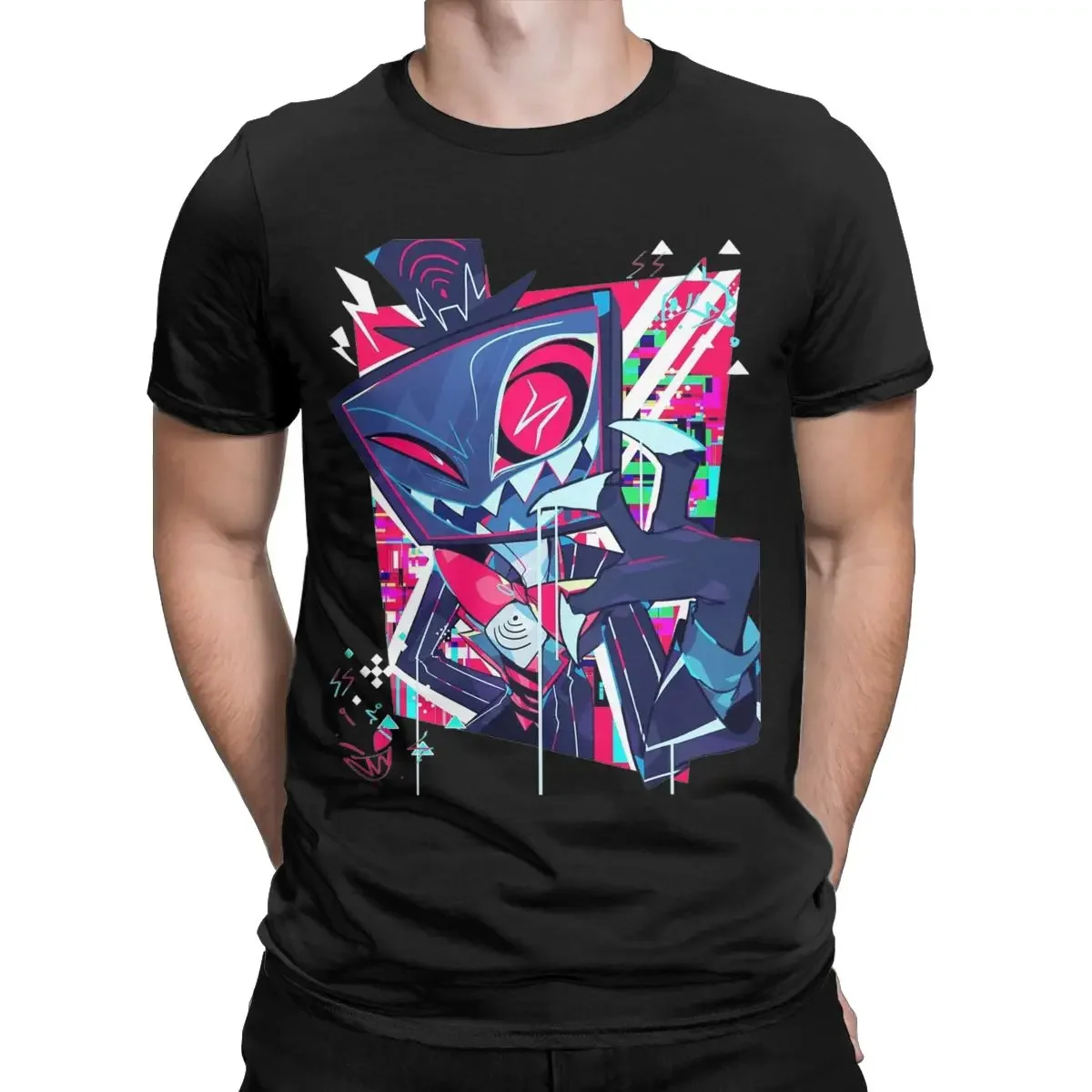 

Novelty Hazbins Hotels Vox Print T-shirt Men's Summer 100% Cotton T-shirt Fun Retro Fashion Trend O-neck Short Sleeve Top
