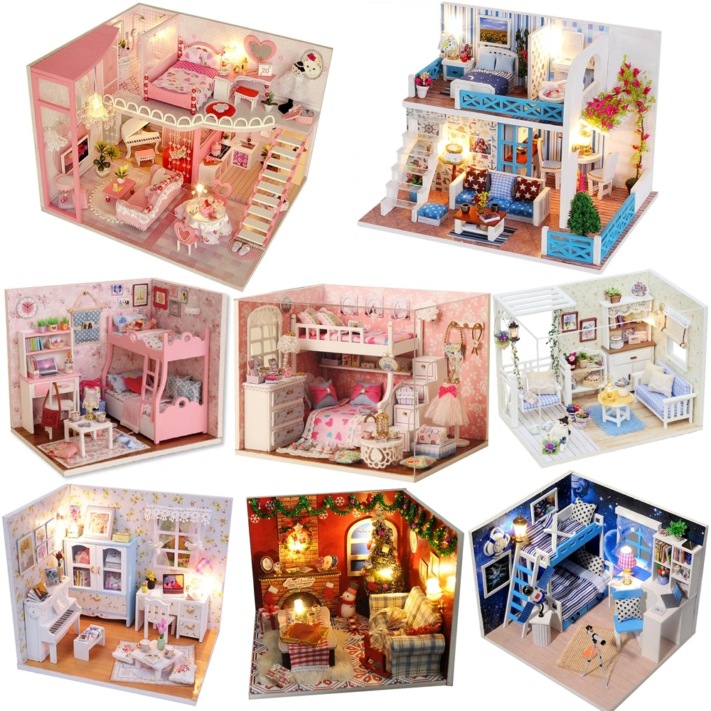 Handmade Diy Wooden Doll House Kit Miniature Furniture Led Light Casa Dollhouse Toys Roombox For Adults Children Birthday Gifts