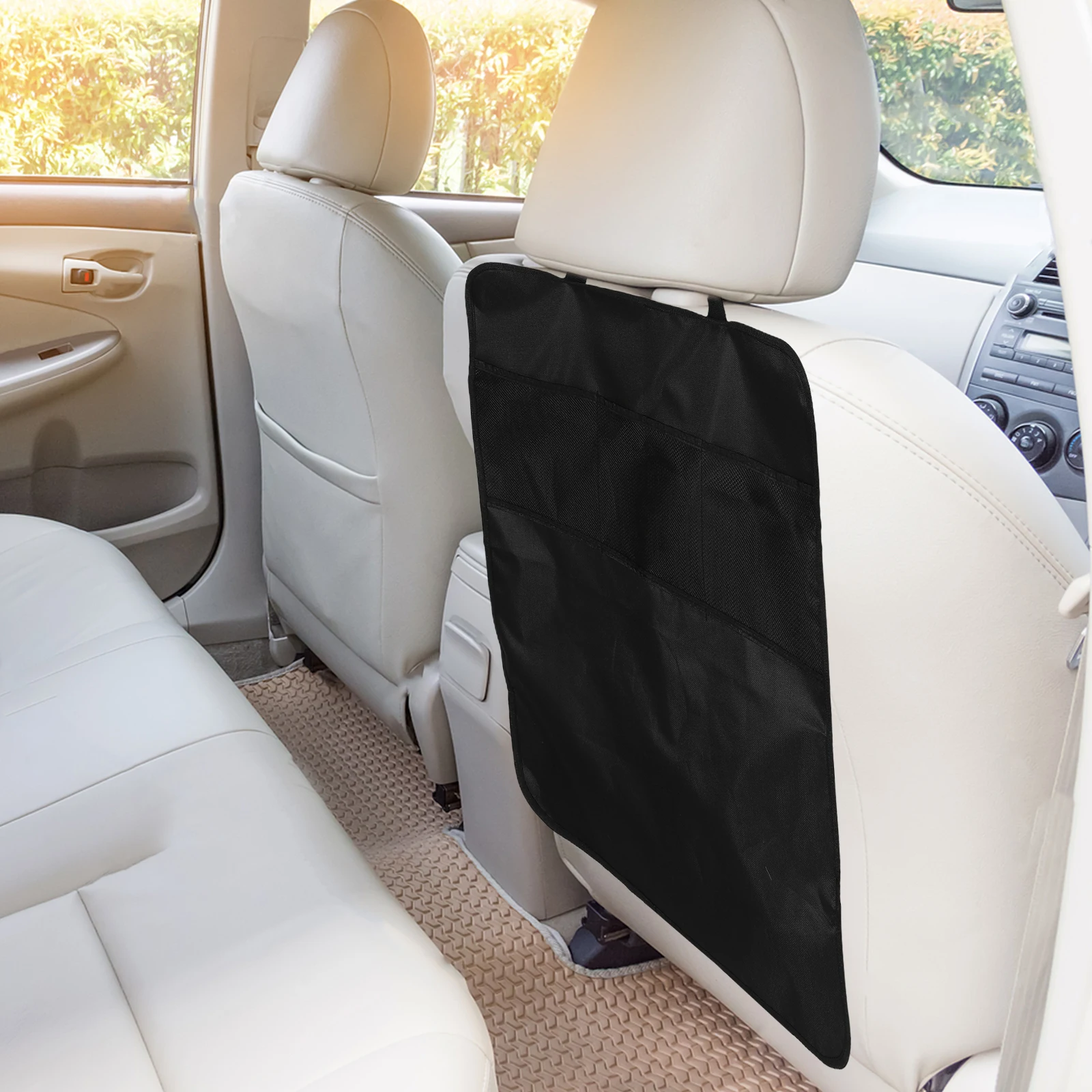 

Multifunctional Car Kick Mat Seat Back Organizer Waterproof Durable Backseat Storage Large Capacity Mesh Pockets Easy Install No