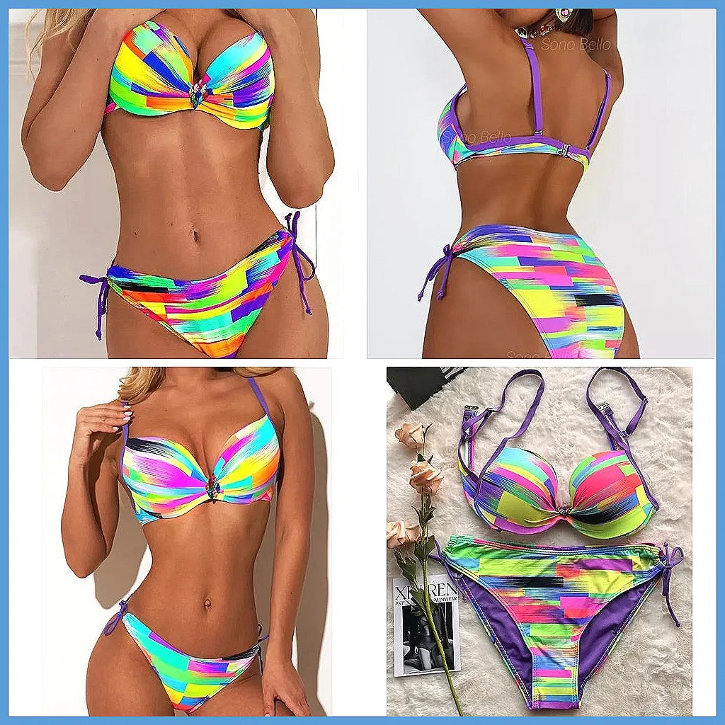 

Rainbow Push Up Bikini Set: Sexy Brazilian Beachwear & Swimwear for Women