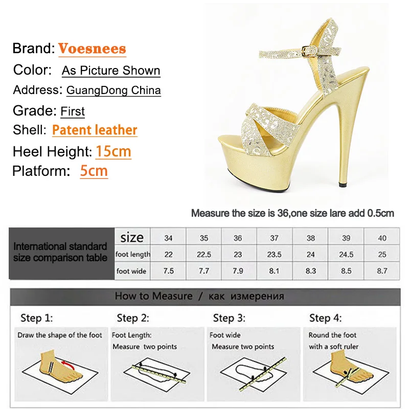 Gold Cross Strap Sexy High Heels Women\'s Bling Glitter Wedding Bridal Shoes Summer 15CM Party Sandals 5CM Waterproof Platform