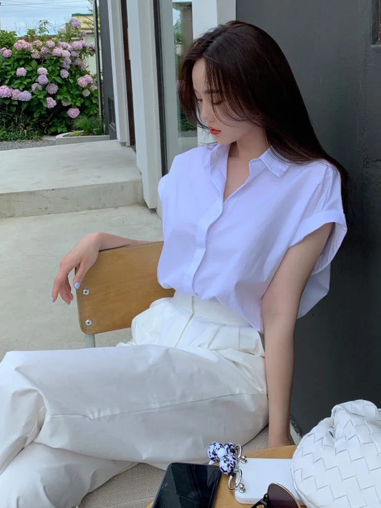 

Ele Chic Pure Color Loose ort Sve Collar Single Button Design Женский универсальный весенний топ Faion