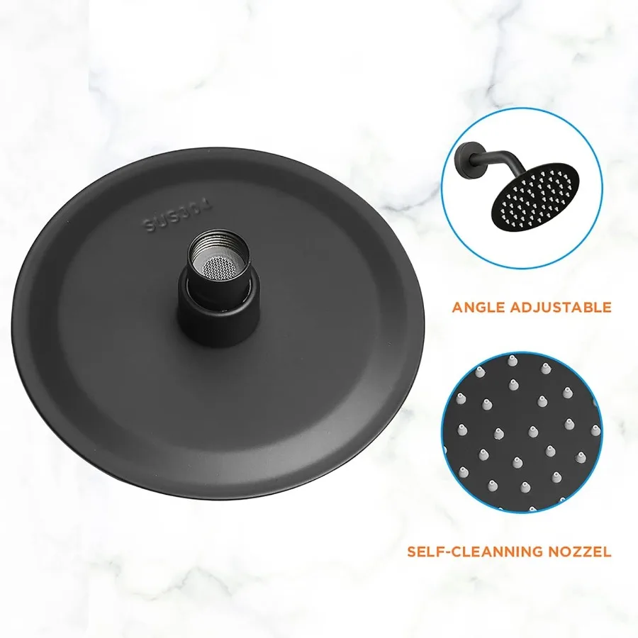 Black Shower Head And Faucet Set Complete With Valve Shower Fixtures With 6 Inch High Pressure Rain Shower Head Trim kit Regade