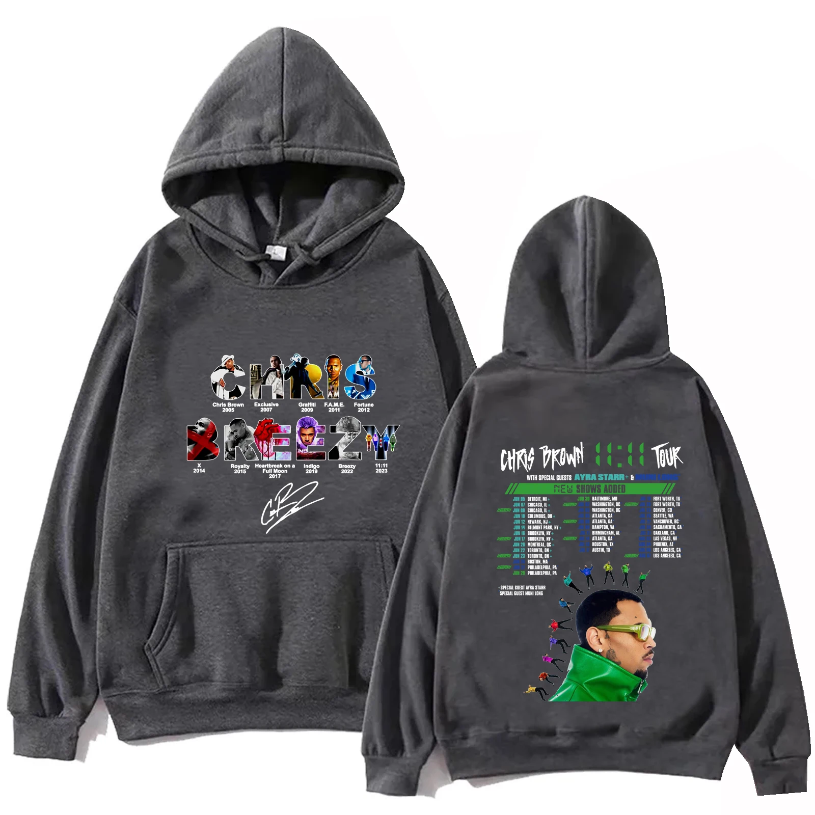 Chris Brown The 11:11 Tour 2024 Hoodie Tops Long Sleeve Regular Sweatshirt Music Fans Gift Spring Summer Casual