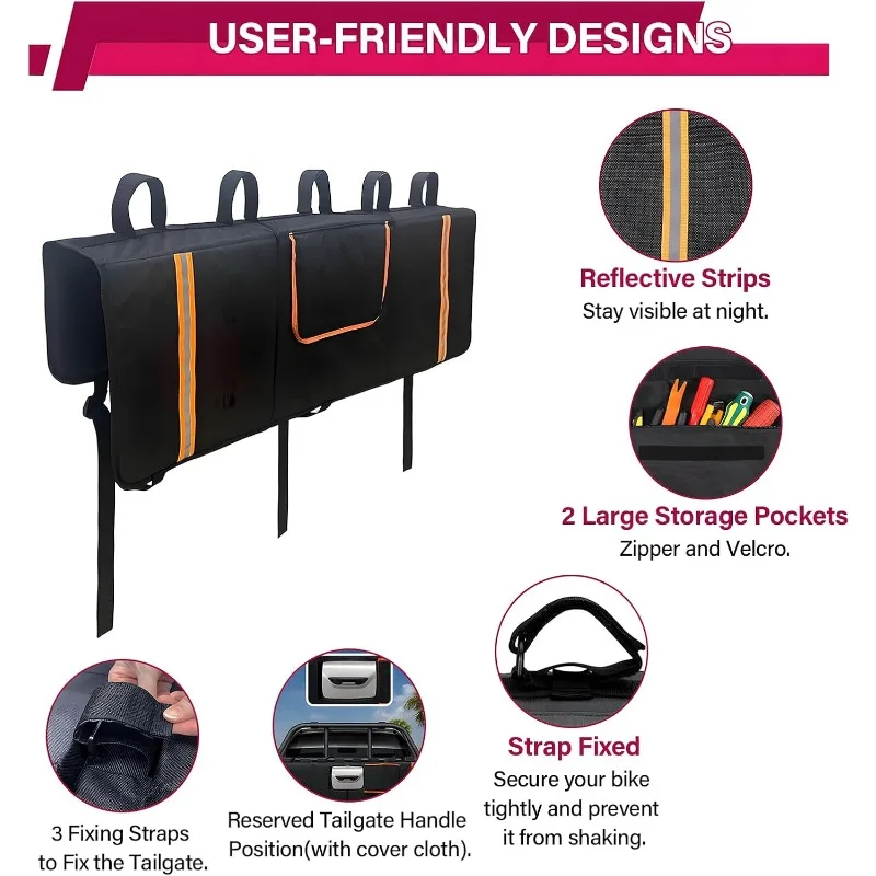 وسادة الباب الخلفي للدراجة الجبلية مقاس 53 بوصة مع شريط عاكس وحقيبة أدوات، مناسبة للشاحنات المدمجة والمتوسطة الحجم #3
