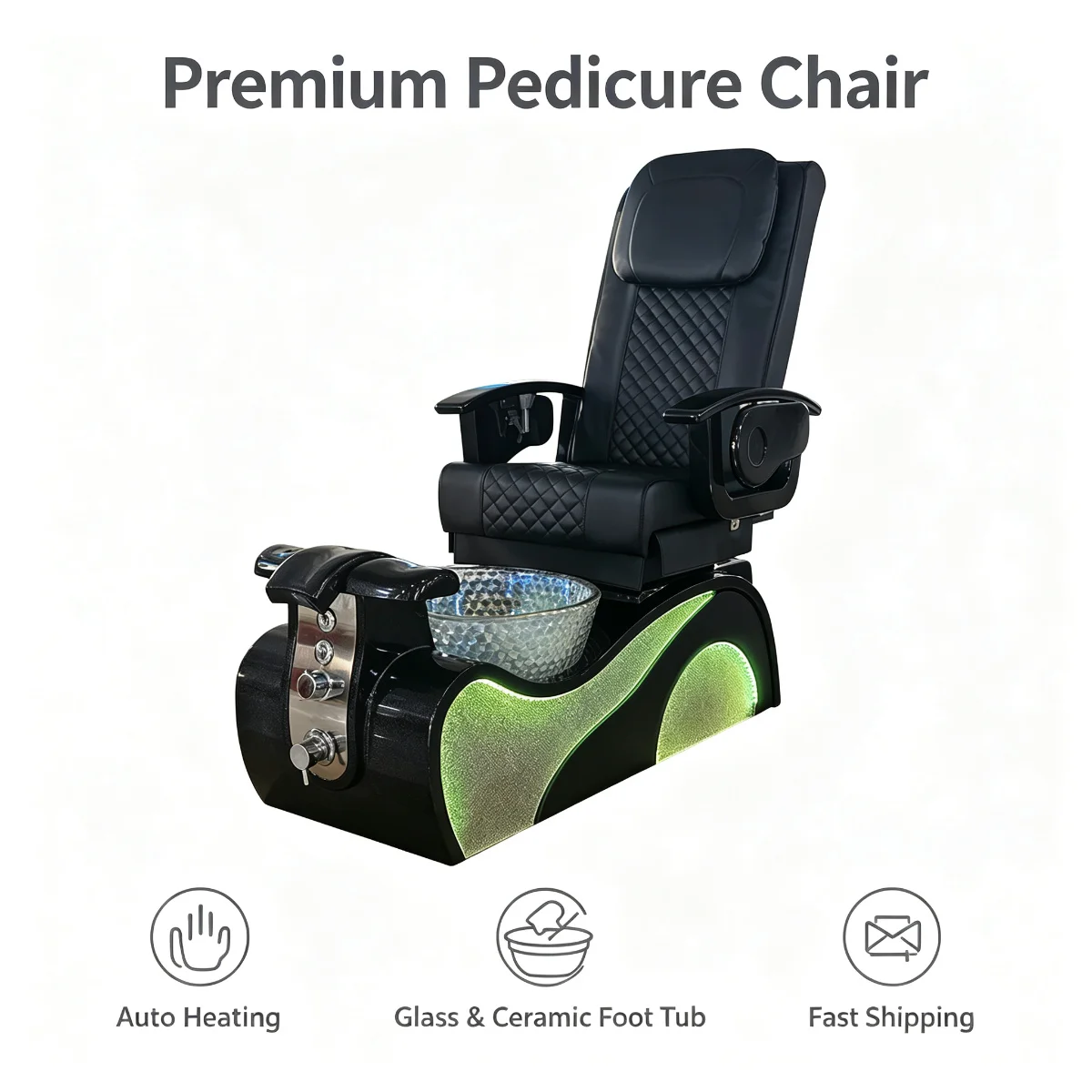 LED Light Electric Pedicure Chair Glass Foot Spa Tub Heated Massage Salon Chair