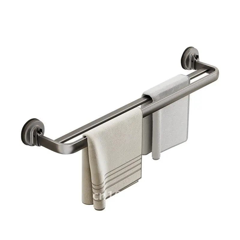 

Punch-Free Bathroom Towel Rack Suction Cup Powerful Wall Hanging Folding Towel Rod Aluminum Alloy Double/Single Layer