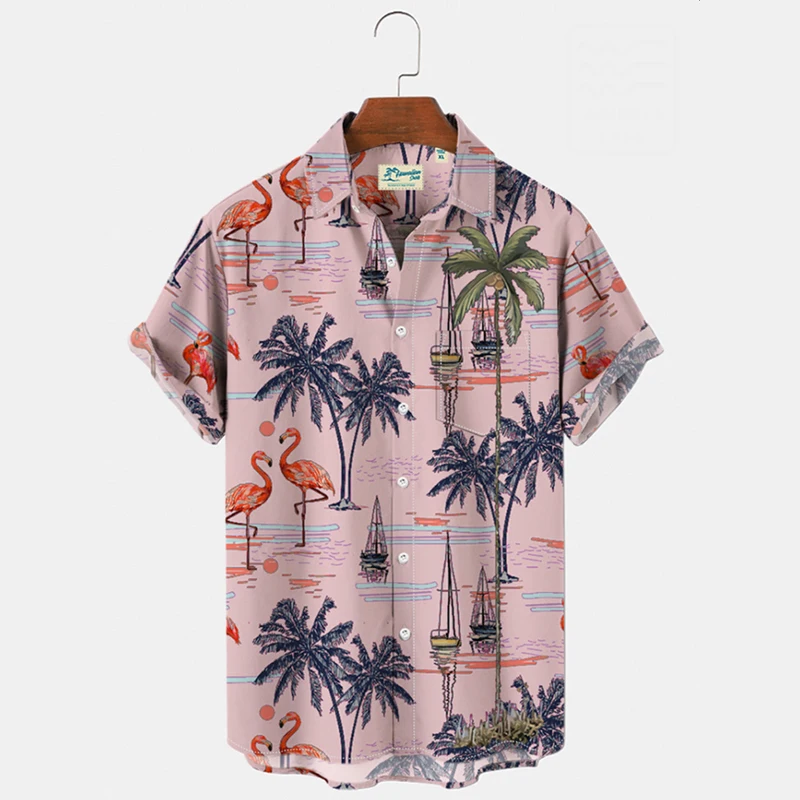 New For Men Hawaiian Shirts Short Sleeve Tops Coconut Treeo Graphic 3d Shirt Fashion Streetwear 5XL Summer Clothing Men\'s Blouse